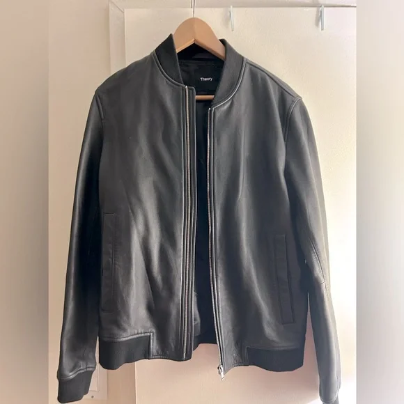 Theory Leather BomberJacket, Men’s Small - Picture 2 of 7